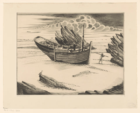 Shipwreck on a Breton beach, Lodewijk Schelfhout, 1929 Canvas Print