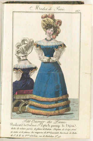 Petit Courrier des Dames, 5 february 1827, No. 447 : Robe de Tulle garnie de Biais..., anonymous, 1827 Canvas Print