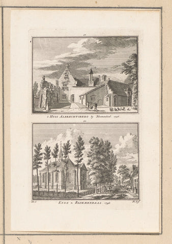 View of Huis Aalbertsberg and view of the church in Bloemendaal, 1746, Hendrik Spilman, 1752 - 1792 Canvas Print