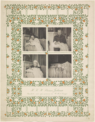 Portretten van Emma, koningin-regentes der Nederlanden, Wilhelmina, koningin der Nederlanden, Hendrik van Mecklenburg-Schwerin en Juliana, koningin der Nederlanden, anonymous, 1909 Canvas Print