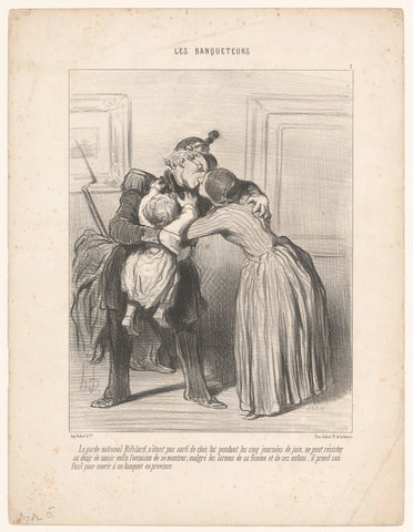 Private Rifolard embraces his wife and child, Honoré Daumier, 1848 Canvas Print