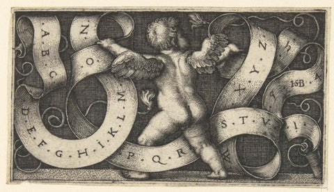 Flat decoration with putto, seen on the back, Hans Sebald Beham, 1510 - 1542 Canvas Print