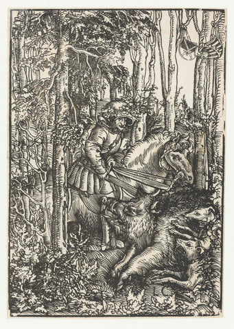 Man on horseback hunts wild boar, Lucas Cranach (I), 1505 - 1553 Canvas Print