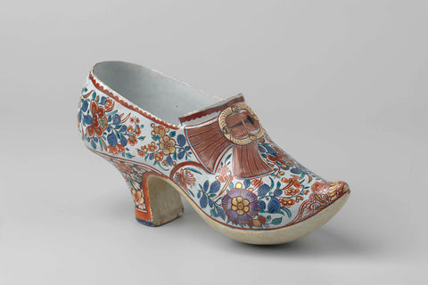 Multicolored painted shoe of faïence, Arie Blankers, 1860 - 1890 Canvas Print