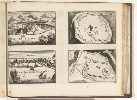 Maps and faces of Pílos, Zarnata, Modon and Passava, 1726, anonymous, 1726 Canvas Print