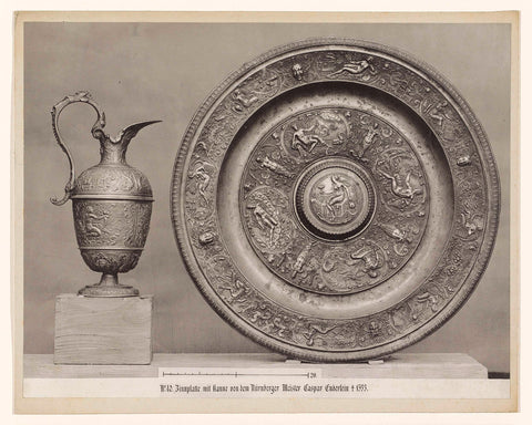 Pewter board and jug with classicist images, anonymous, 1869 - 1887 Canvas Print