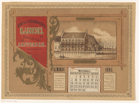 Calendar for 1886, anonymous, 1885 - 1886 Canvas Print