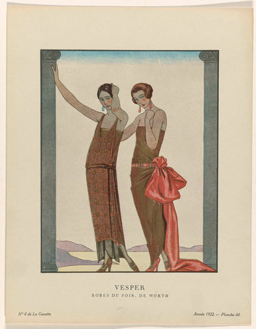 Gazette du Bon Ton, 1922 - No. 8 : Vesper / Robes du soir, de Worth, George Barbier, 1922 Canvas Print