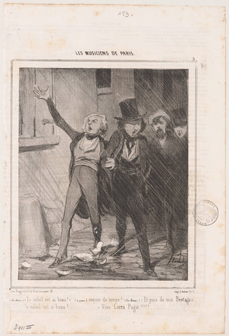 Vier studenten zingend in de regen op straat, Honoré Daumier, 1843 Canvas Print