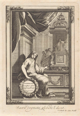 Woman points to a pulpit, anonymous, 1675 - 1711 Canvas Print