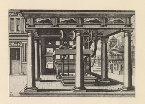 Well under colonnade with Tuscan columns, Johannes or Lucas van Doetechum, c. 1574 Canvas Print