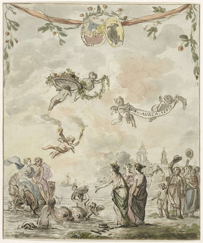 Allegory on the visit of the prince and princess to Amsterdam, 1768, anonymous, 1768 Canvas Print