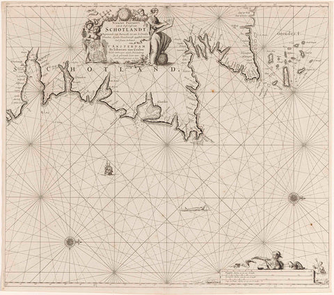 Pass map of a part of the north-east coast of Scotland and the Orkney Islands, Jan Luyken, 1681 - 1799 Canvas Print