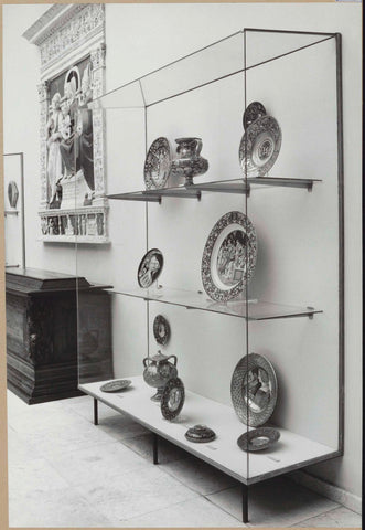 Room with display case with ceramics, relief and chest, 1962 Canvas Print