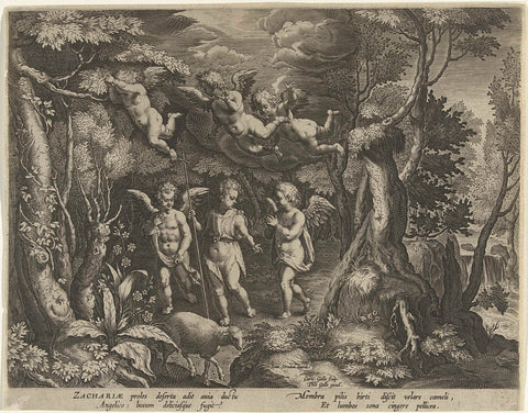 John the Baptist accompanied by cherubs as he ventures into the desert, Cornelis Galle (I), after 1595 - c. 1612 Canvas Print