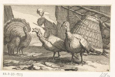 Turkeys, Frederick Bloemaert, after 1635 - 1670 Canvas Print