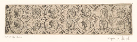 Frisian with fourteen busts in two rows of medallions, Virgil solis, 1524 - 1562 Canvas Print