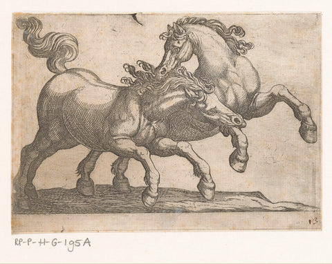 Two fighting horses, Antonio Tempesta, 1600 Canvas Print