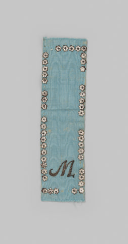 Fragment of a ceremonial garter, of light blue watered blue rips silk with the initial 'M' (Princess Marianne of the Netherlands) embroidered in silver thread and trimmed with silver lovers in the shape of a flower, anonymous, before 1830 Canvas Print