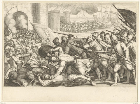 Ferdinando I de' Medici's troops storm a city gate, Jacques Callot, 1614-1620 Canvas Print