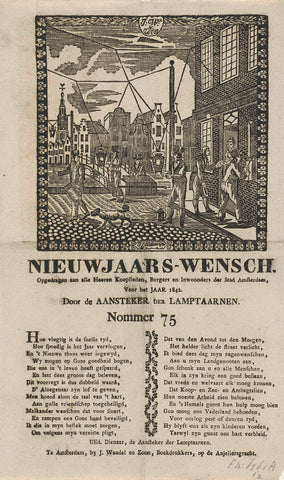 New Year's wish of the lampposts of Amsterdam for the year 1842, Jacob Coldewijn, 1841 - 1842 Canvas Print