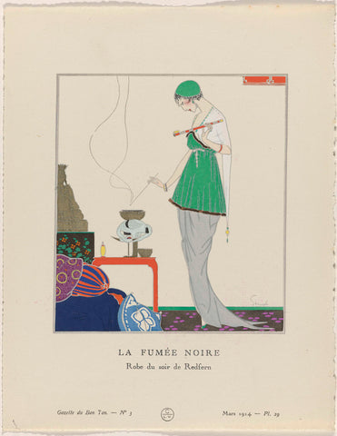 Gazette du Bon Ton, 1914 - No. 3, Pl. 29: La fumée noire / Robe du soir de Redfern, Ludwik Strimpl, 1914 Canvas Print