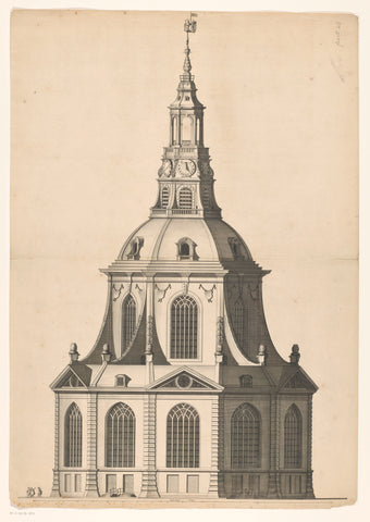 Front and side view of a dome church for the Botermarkt in Amsterdam, Daniël Stopendaal (possibly), c. 1700 - 1705 Canvas Print