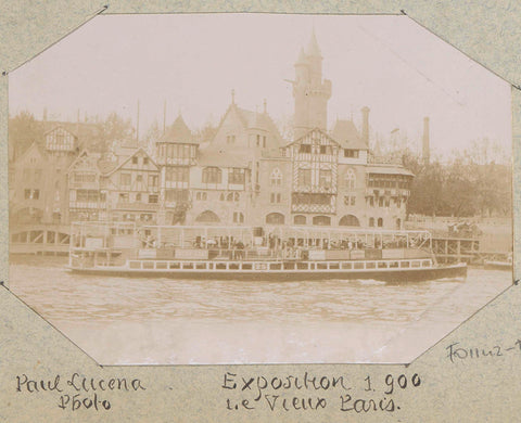 View of a quay with buildings (Le Vieux Paris) and a boat during the 1900 World's Fair in Paris, M. Ducouret, 1900 Canvas Print