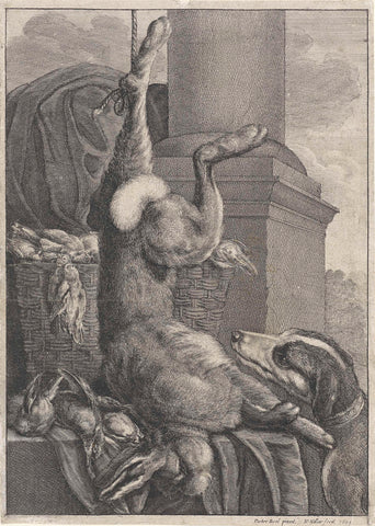 Dead hare and birds with a hunting dog, Wenceslaus Hollar, 1649 Canvas Print