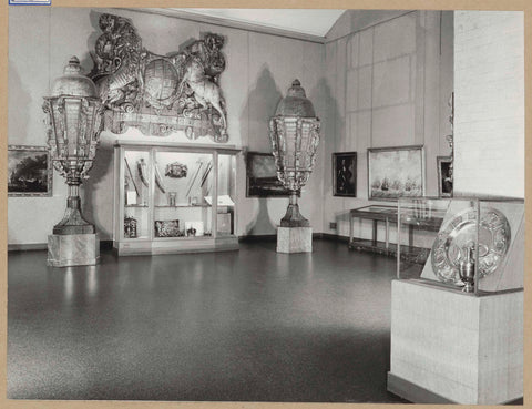 Room 111 with two ship's lanterns next to a display case, 1963 Canvas Print