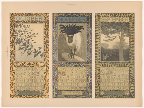 Calendars for October, November and September 1904, Theo van Hoytema, 1904 Canvas Print