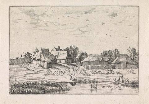 Farms with drinking cows in the foreground, Johannes or Lucas van Doetechum, 1610 - before 1676 Canvas Print