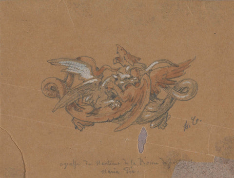 Design for a Buckle in the Shape of Two Fighting Chimeras, Henri Cameré, c. 1864 - c. 1894 Canvas Print