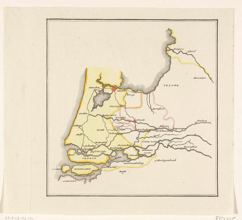 Map of the provinces of Holland, Utrecht and Gelderland showing with colours how far the French had penetrated in 1672 and which parts were protected by inundation, anonymous, 1830 - 1853 Canvas Print