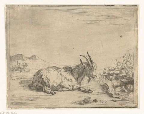 Resting buck, Marcus de Bye, 1657 Canvas Print