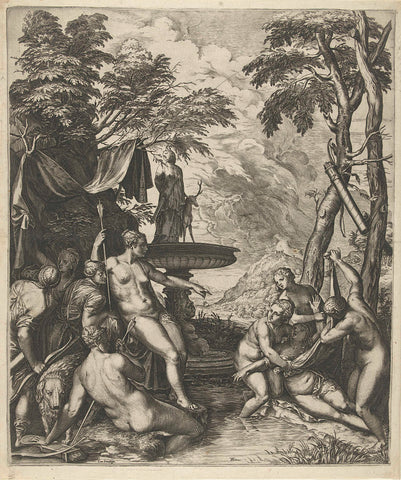 Diana discovers callisto's pregnancy, Cornelis Cort, 1566 Canvas Print