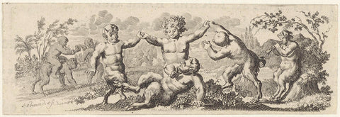 Dancing young saters, Jan van Vianen, 1701 Canvas Print