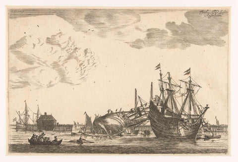 Two ships are ready for repair, Reinier Nooms, 1650 - 1705 Canvas Print