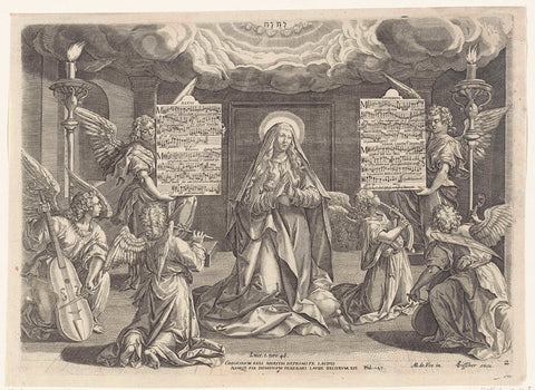 Mary surrounded by musicing angels, Johann Sadeler (I), 1585 - 1643 Canvas Print