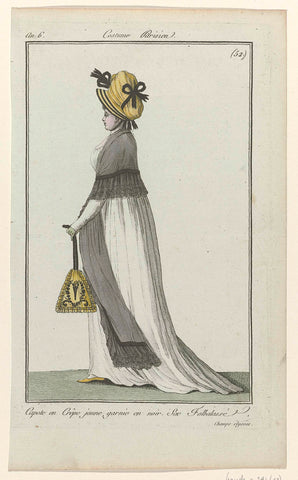 Journal des Dames et des Modes, Costume Parisien, 28 July 1798, Year 6, (52) : Capote en Crêp (...), anonymous, 1798 Canvas Print