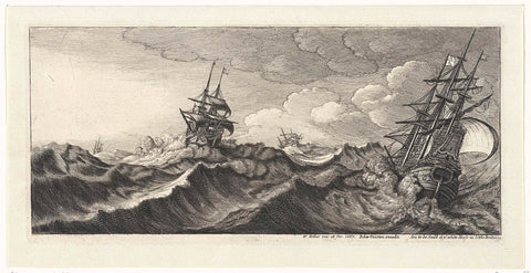 Warships in a seastorm, Wenceslaus Hollar, 1665 Canvas Print