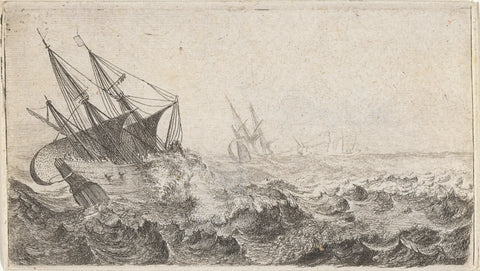 Sailing ships in storm at sea, Gillis van Scheyndel (I), 1605 - 1653 Canvas Print