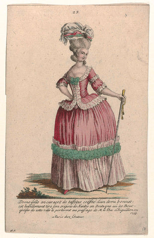 Gallerie des Modes et Costumes Français, 1785, nr. 23, nr. 45, Kopie naar M 72 : Demoiselle en caracot (...), Pierre Gleich (possibly), c. 1785 Canvas Print