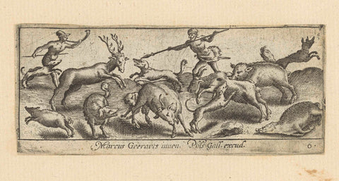 Hunters hunt a deer, Marcus Gheeraerts (I), 1570 - 1612 Canvas Print