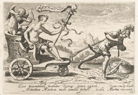 Venus and Amor in a triumphal car, drawn by Mars, Jacob van der Heyden, 1608 Canvas Print