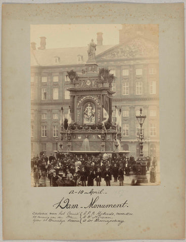 Decoration built around the monument de Eendracht on the dam during the April Festivities of 1887 in Amsterdam, Albert Greiner, 1887 Canvas Print