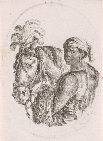 Enslaved African boy next to horse with plumes on the head, Stefano della Bella, 1649 - 1650 Canvas Print