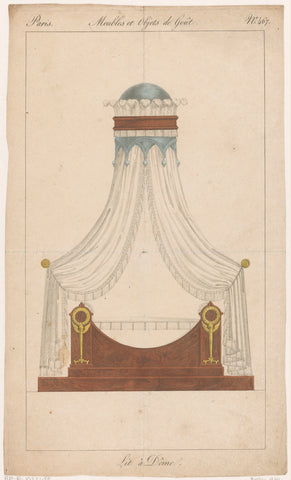 Four-poster bed with torches and laurel wreaths, anonymous, 1801 - 1831 Canvas Print