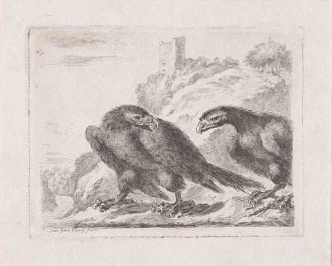 Eagle walking to the left, looking back at another eagle, Gino Ginori, 1620 - 1664 Canvas Print