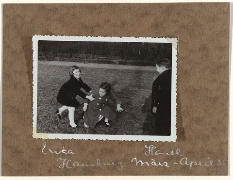 Isabel Wachenheimer, Erica and Hansl in the garden of Willy Moos' home in Hamburg, Bellevue 62, in March-April 1935, anonymous, 1935 Canvas Print